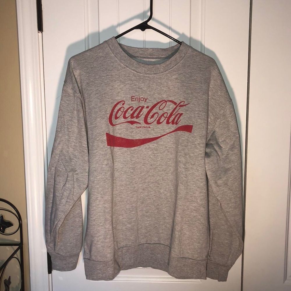 Coca-Cola Unisex Sweatshirt Gray Red Heathered Stretch Spell Out Crewneck